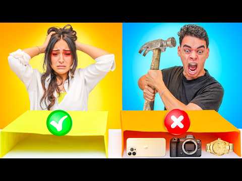 Don't break the wrong box challenge ❌ The watch, laptop, and Mywife's makeup all broke!! 😱💔